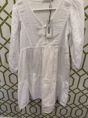 Mododoc Darling White Double Gauze Boho Dress with 3/4 sleeves!